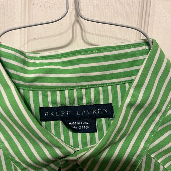 Ralph Lauren Ladies Green and White Striped Shirt - Picture 2 of 3